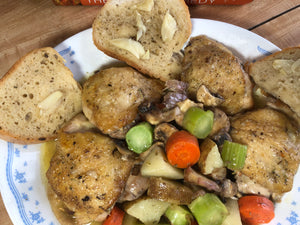 Pan Fried Rosemary Chicken with veggies and REAL Garlic Bread