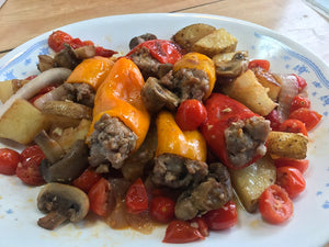 Sausage stuffed mini-bells, (peppers), with extras!